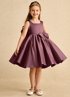 Azazie Jessie vestidos de niña de las flores Vestido de Sangrado de Satin Mate de Corte En A con Lazo image4