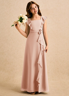 Azazie Soso Girls Formal Blomsterpigekjoler A-Line Plisseret Chiffon Gulv-længde Kjole image1