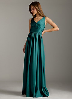Azazie Keyla Brautjungfernkleider A-Linie Plissee Stretch-Satin Kleid Pfau image6