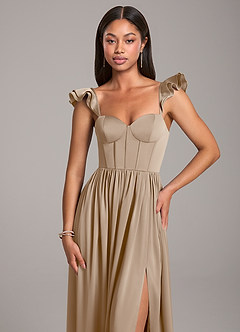 Azazie Denisse Robes de demoiselle d'honneur Robe Trapèze en Satin extensible Rayé Taupe image6