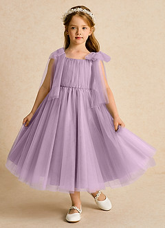 Azazie Dori Robe Demoiselle D'honneur Fillette Robe Trapèze en Tulle Rayé Glycine image2