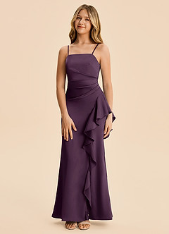 Azazie Lyla Junior Robe Sirène en Satin extensible Plissée Prune image5