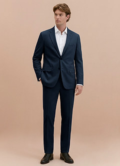 front Miles Navy Blue Seersucker Trousers Suit