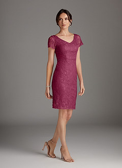 Azazie Lucilia Mother of the Bride Dresses Mulberry Sheath Lace Dress image2