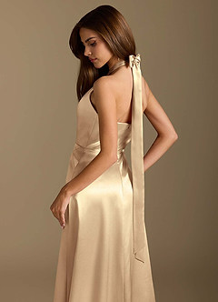 Azazie Tracie Bridesmaid Dresses Gold A-Line Pleated Metallic Satin Dress image8