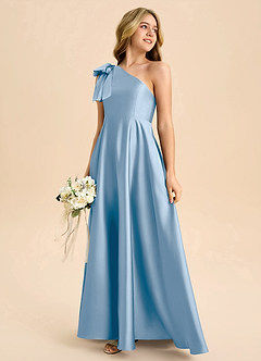 Azazie Penguin Junior Powder Blue A-Line Bow Stretch Satin Dress image6