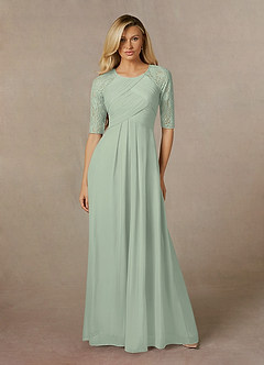 Azazie Raelyn Mother of the Bride Dresses Dusty Sage A-Line Lace Mesh Dress image4