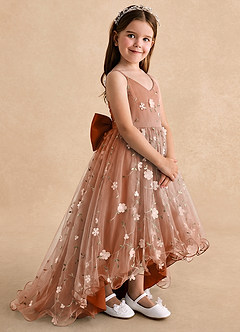 Azazie Celia Flower Girl Dresses Burnt Orange A-Line Spaghetti Strap Tulle Dress image3