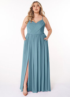 Azazie Cora Bridesmaid Dresses Moody Blue A-Line Pleated Chiffon Dress image6