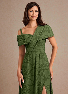 Azazie Milton Abiti per la Madre della Sposa Abito A-Line in Burnout Floreale Plissettato Oliva image7