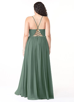 Azazie Aaida Bridesmaid Dresses Eucalyptus A-Line Corset Chiffon Dress image8