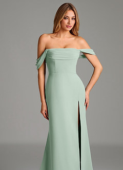 Azazie Riley Bridesmaid Dresses Agave Sheath Off the Shoulder Chiffon Convertible Dress image2