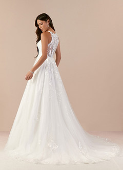 Azazie Melrose Wedding Dresses A-Line Sweetheart Lace Tulle Chapel Train Dress image2