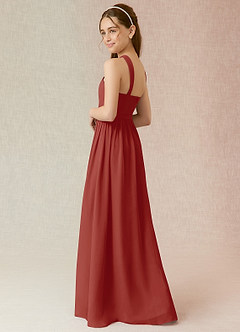 Azazie Jiya Junior Terracotta A-Line Pleated Chiffon Dress image3