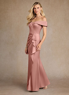Azazie Laredo Mère de la mariée Robes Robe Sirène en Satin extensible Épaule décolletée Rosette image5