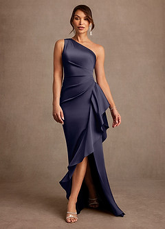Azazie Yvette Mother of the Bride Dresses Stormy Sheath One Shoulder Stretch Satin Dress image3