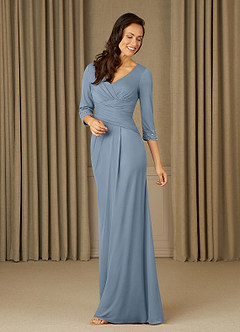 Azazie Rosena Mother of the Bride Dresses Dusty Blue Sheath Pleated Mesh Dress image1