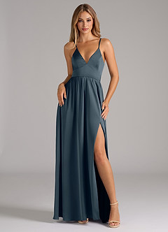 Azazie Aaida Robes de demoiselle d'honneur Robe Trapèze en Satin extensible Corset Violet Crépusculaire image1