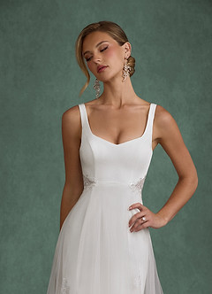 Azazie Ebony Vestidos de novia Vestido Diamante Blanco de Satén con cara trasera de crepé de Línea A con Lentejuelas image5