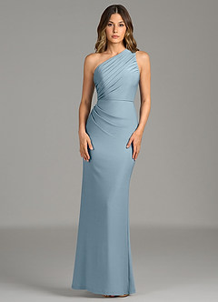 Azazie Akilah Bridesmaid Dresses Dusty Blue Mermaid One Shoulder Premium Stretch Jersey Dress image6