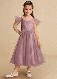 Azazie Lizzette Flower Girl Dresses Dusty Rose A-Line Ruched Tulle Dress image6