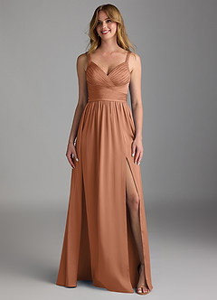 Azazie Chanel Bridesmaid Dresses Bronzer A-Line Pleated Stretch Satin Dress image5