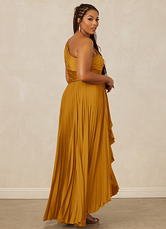 Christian Siriano Bridal for Azazie 1008 Bridesmaid Dresses Butterscotch A-Line One Shoulder Stretch Satin Dress image13