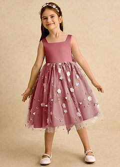 Azazie Bean Robe Demoiselle D'honneur Fillette Robe Princesse en Tulle Arc Antique Rose image3