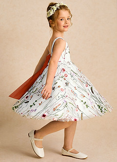 Azazie Peppa vestidos de niña de las flores Vestido de Marfil Naranja Quemado de Tul de Corte En A con Escote de Corazón image4