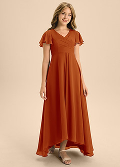 Azazie Induh Junior Paprika A-Line Pleated Chiffon Dress image3