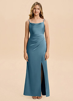 Azazie Christen Junior Bermuda A-Line Pleated Stretch Satin Dress image4
