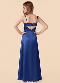 Azazie Renna Junior Royal Blue A-Line Pleated Stretch Satin Dress image2