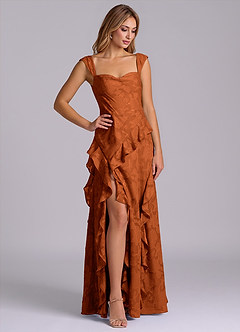 Azazie Sloane Bridesmaid Dresses Burnt Orange A-Line Sweetheart Neckline Floral Burnout Dress image4