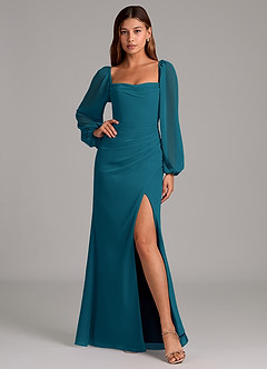 Azazie Brixley Brautjungfernkleider Meerjungfrau-Linie Langarm Chiffon Kleid Tintenblau image6