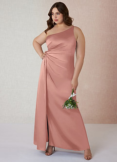 Azazie Mika Bridesmaid Dresses Rosette Sheath One Shoulder Stretch Satin Dress image8