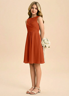 Azazie Skyla Junior Vestido de Naranja Quemada de Gasa de Corte en A con Plisado image4