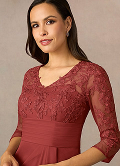 Azazie Poe Mother of the Bride Dresses Rust Sheath Lace Dress image3