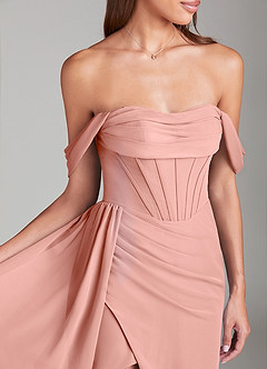 Azazie Amyra Bridesmaid Dresses Rosette Sheath Off the Shoulder Chiffon Convertible Dress image6