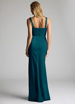 Azazie Elida Bridesmaid Dresses Ink Blue Sheath Pleated Stretch Satin Dress image4