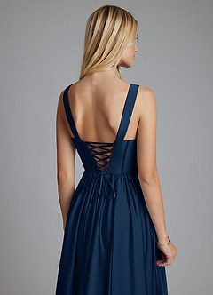 Azazie Delmie Brautjungfernkleider A-Linie Korsett Stretch-Satin Kleid Dunkelmarine image3