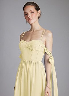 Azazie Ayanna Bridesmaid Dresses Lemon Sorbet A-Line Off the Shoulder Chiffon Dress image4