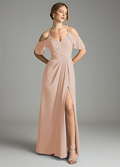 Azazie Dakota Bridesmaid Dresses English Rose A-Line V-Neck Pleated Chiffon Dress image1