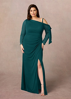 Azazie Marna Mother of the Bride Dresses Peacock Sheath One Shoulder Mesh Dress image6