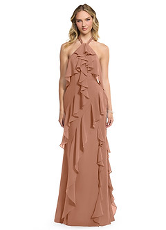 Azazie Velma Brautjungfernkleider A-Linie Seitliche Cut-Outs Chiffon Kleid Bronzer image1