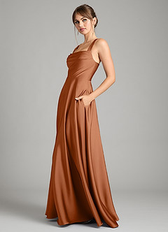 Azazie Shaude Bridesmaid Dresses Copper A-Line Pleated Stretch Satin Dress image4