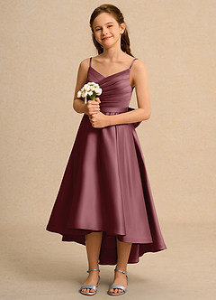 Azazie Sweets Junior Formal Jurken voor bloemenmeisjes A-Lijn Jurk van Mat Satijn Geplooid Woestijnroos image1