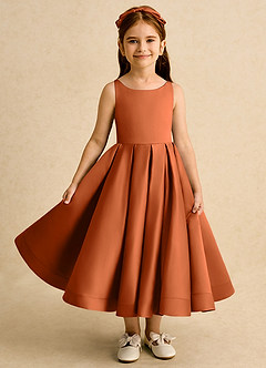 Azazie Babs Blumenmädchenkleider Ballkleid Plissee Matte Satin Kleid Gebranntes Orange image2