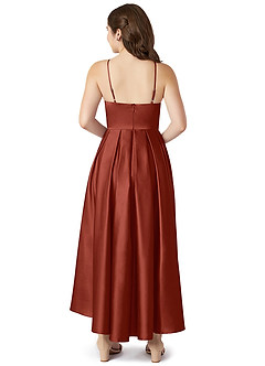 Azazie Jemima Junior A-Linie mit Taschen Stretch-Satin Kleid Terrakotta image2