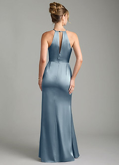 Azazie Aidyn Bridesmaid Dresses Dusty Blue Sheath Pleated Stretch Satin Dress image2