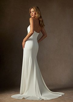 Azazie Marsella Vestidos de novia Vestido de Diamante Blanco de Satén con cara trasera de crepé de Corte Sirena con Sin tirantes image2